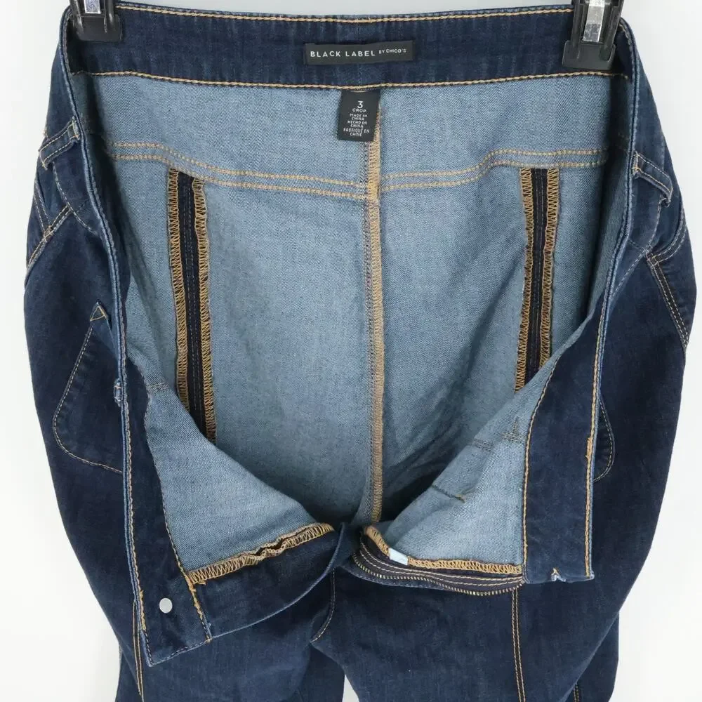 Chicos Jeans 3 Womens XL 16 Wide Leg Cropped Blue Stretch Denim Black Label - Picture 13 of 14